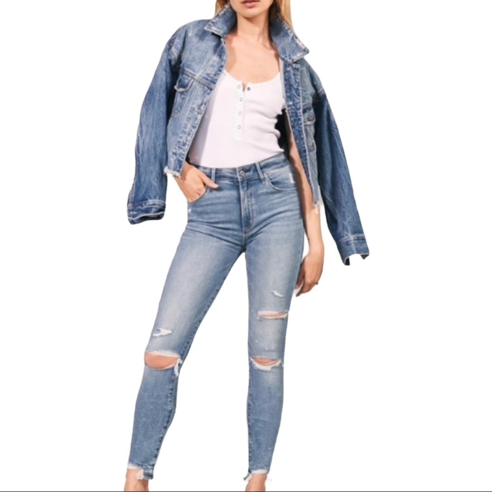 A&F The Super Skinny Ankle Destroyed High Rise